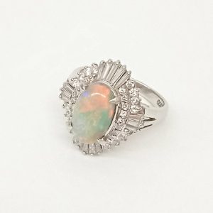 Pt900 オパール メレダイヤモンド リング