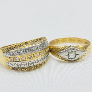 K18 Pt900 コンビ メレダイヤ リング