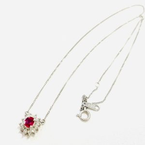 Pt900 ネックレス ダイヤ ルビー付