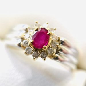 Pt900 K18 リング  ルビー ダイヤモンド