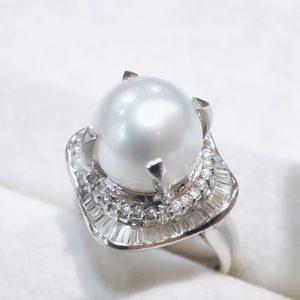 Pt900 パール メレダイヤ リング