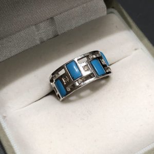 K18WG 18金ホワイトゴールド ダイヤ ターコイズ リング