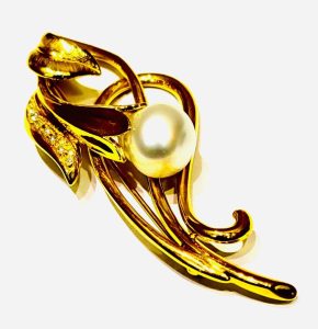 K18 メレダイヤモンド パール ブローチ