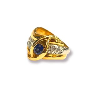 K18/Pt900 サファイア メレダイヤ リング