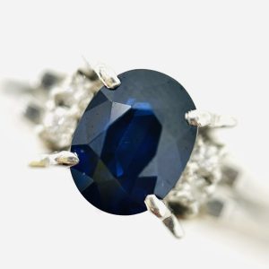 Pt900 サファイア0.74ct＆メレダイヤ0.04ct付リング