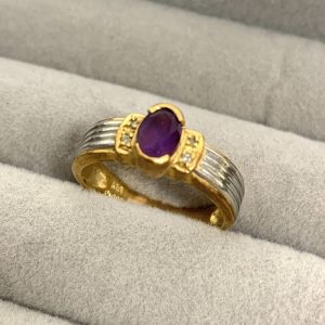 K18ベースPt900 アメシスト付きリング