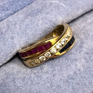 K18 18金 ダイヤ ルビー サファイヤ付き リング