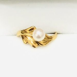 K18 石付 リング 真珠