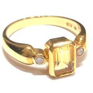 K18 18金 シトリン ダイヤ 0.07ct リング