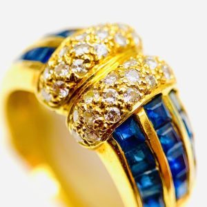 K18 メレダイヤモンド 0.26ct サファイア 0.86ct ゴールドジュエリーリング