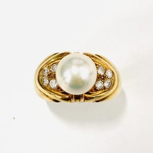 K18 0.24ctメレダイヤ&パールリング