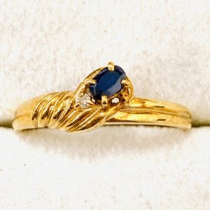 K18サファイア＆メレダイヤ付きリング