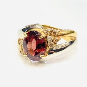 K18 Pt850 コンビリング ガーネット メレダイヤ ジュエリー