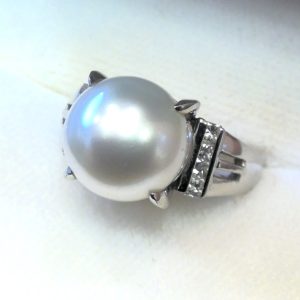 Pt850 パール メレダイヤ リング