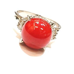 Pt900 珊瑚 メレダイヤ付き リング