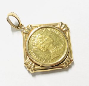 マン島キャットコイン付ペンダントトップ(18金枠)