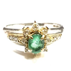 K18/Pt850 エメラルド メレダイヤ リング