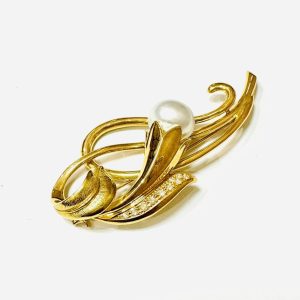 K18 パール＆メレダイヤ ブローチ