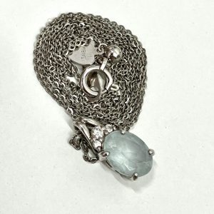 K18WG アクアマリン&メレダイヤ付きネックレス