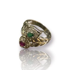Pt900 ルビー＆エメラルド リング