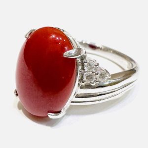 Pt900 サンゴ&メレダイヤモンド0.12ct リング