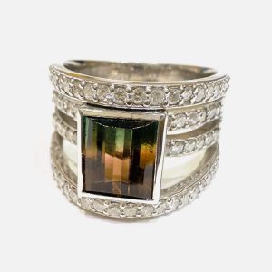 Pt900 バイカラートルマリン3.76ct メレダイヤ1.26ct リング