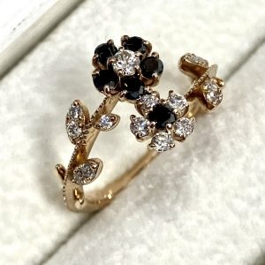 K18 ブラックダイヤモンド&ダイヤモンド付きリング