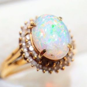 K18 オパールリング メレダイヤ 0.35ct