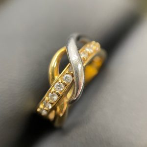 K18/Pt900 メレダイヤ付リング