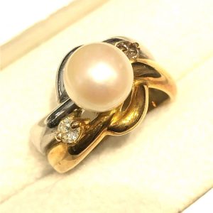 K18 Pt850 18金 プラチナ850 パール ダイヤ リング