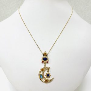K18 ラピスラズリ1.5ct,アクアマリン0.7ct,シトリン1.1ct,パール0.7ct付きネックレス