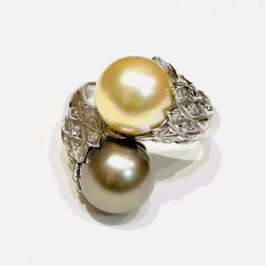 Pt900 パール&メレダイヤモンド0.3ct リング