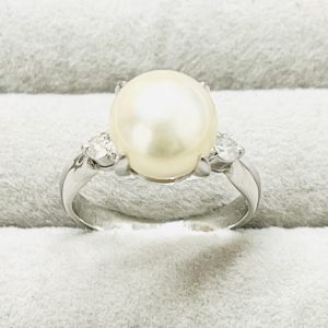 Pt900 パール/メレダイヤ付きリング