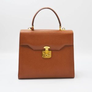 グッチ ヴィンテージ キャメル レザー ハンドバッグ