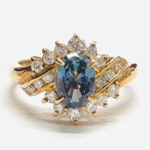 K18 サファイア メレダイヤモンド付き リング