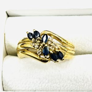 K18/18金 サファイア メレダイヤ付き リング 指輪