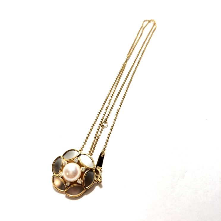 K18/Pt850 ネックレス コンビ製品 メレダイヤ・パール装飾