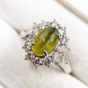 Pt900 ダイヤモンド クリソベリルキャッツアイ リング