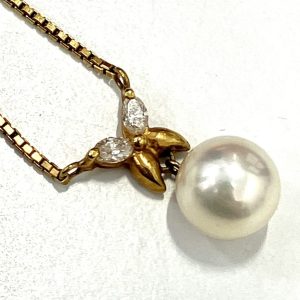 K18 パール&ダイヤモンド付きネックレス