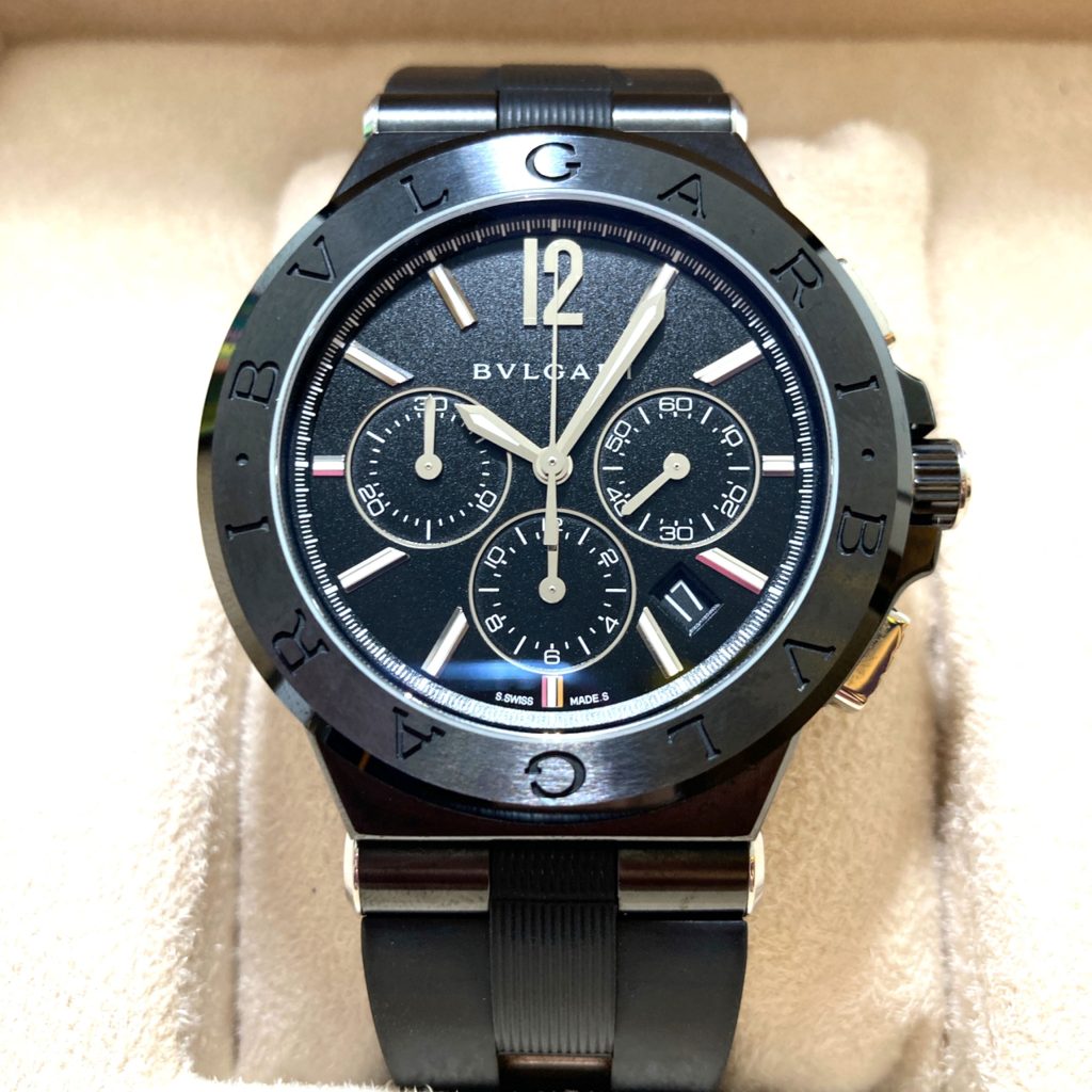 ブルガリ BVLGARI ディアゴノ ラバーベルト 黒文字盤 自動巻き腕時計の 