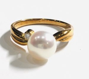 K18 パール&メレダイヤ0.03ct付きリング