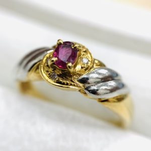 K18/Pt900 コンビリング ルビー メレダイヤ