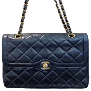 CHANEL シャネル ラムスキン マトラッセ ダブルフラップ チェーンショルダー ゴールド×シルバー