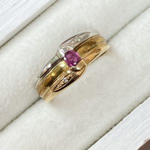 K18 18金 Pt900 プラチナ900 ルビー コンビリング