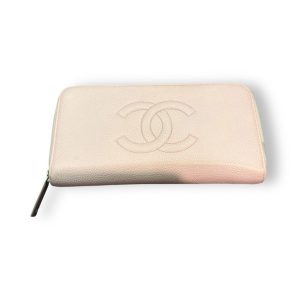 CHANEL　キャビアスキン　長財布　ラウンドファスナー　ココマーク　ベビーピンク