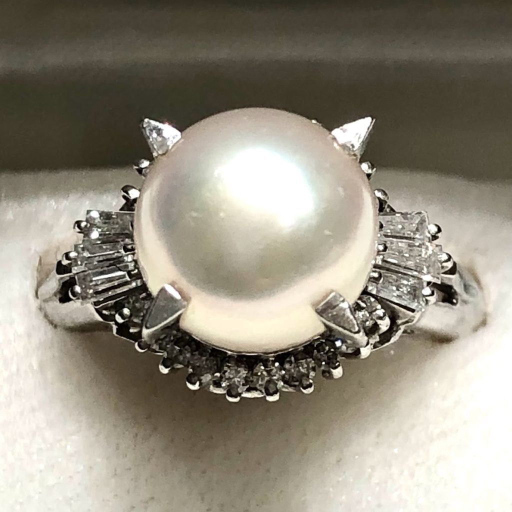 プラチナ900 パールリング　指輪　真珠　ダイヤモンド
