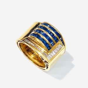 K18 サファイア1.47ct＆メレダイヤモンド0.34ct　コンビ リング