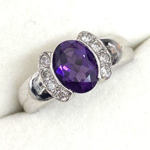 K18WG 18金 ホワイトゴールド アメジスト メレダイヤ リング