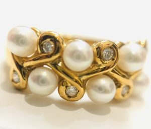 K18 リング パール メレダイヤモント付き