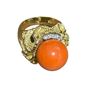 K18 珊瑚 メレダイヤ リング